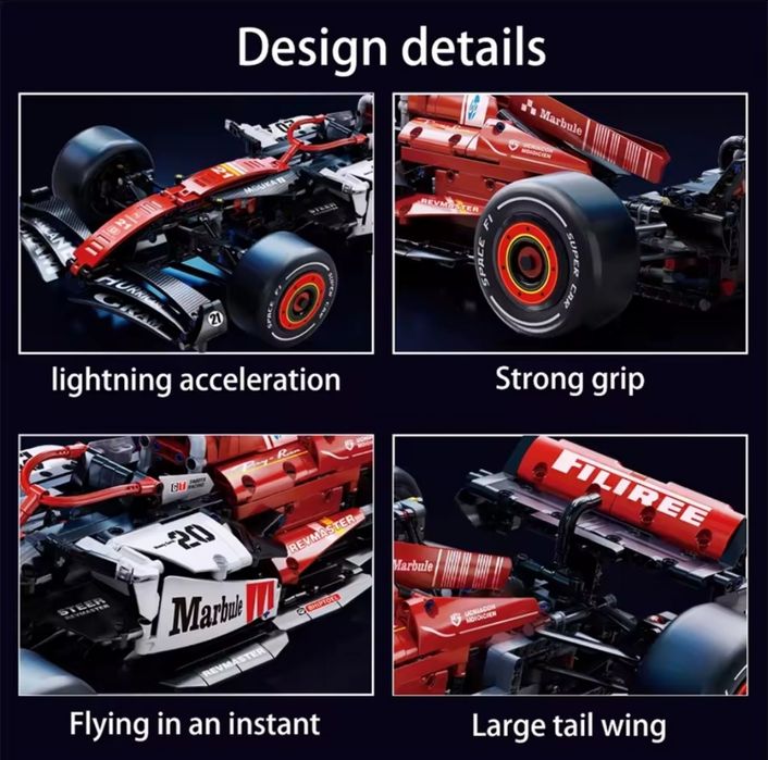 Конструктор Formula F1 Ferrari Marbule 1:8  63 cm 1042 блоков Lego