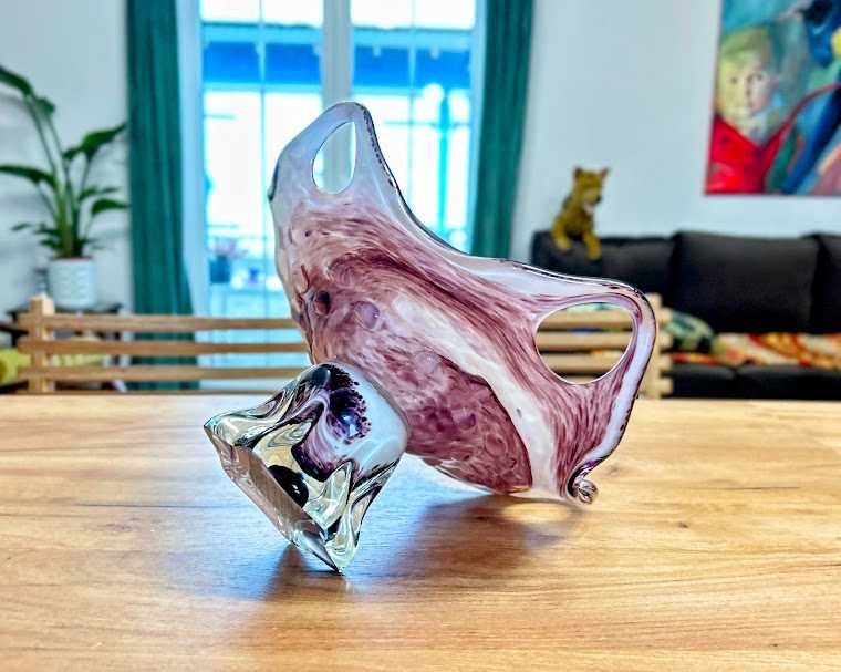 Patera misa na stopce 28cm szkło czeskie PRL Vintage styl Murano