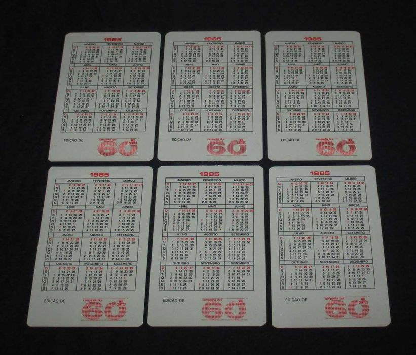 Colecção de 6 Calendários 1985 PCP Partido Comunista