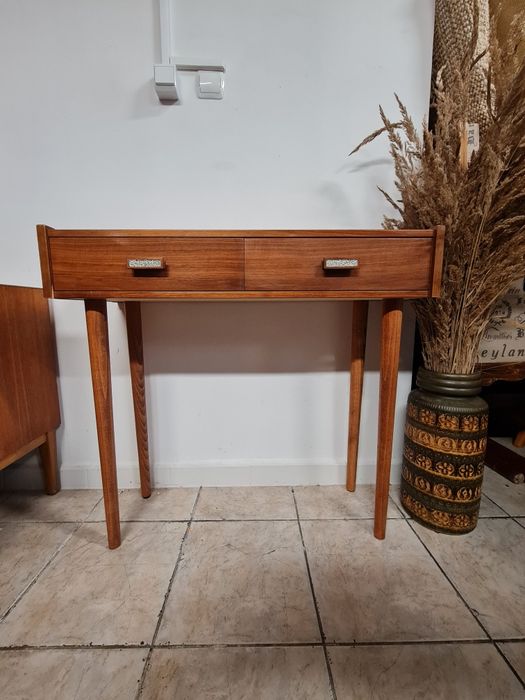 Konsola, małe biurko tekowe, skandynawski design,Szwecja lata 60,mid-c