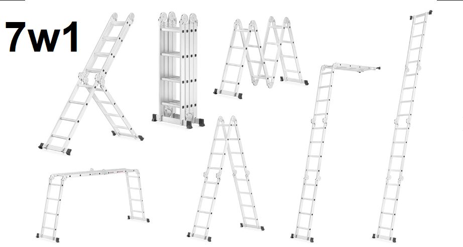 Wielofunkcyjna DRABINA PRZEGUBOWA aluminiowa 4x4 z PODESTEM - Promocja