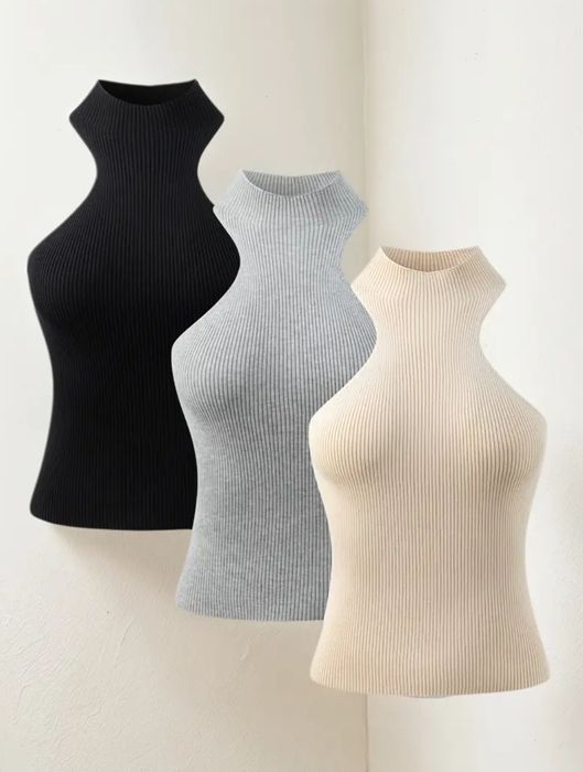 Трендовий в'язаний топ бежевий сірий чорний топ з горлом халтер топ