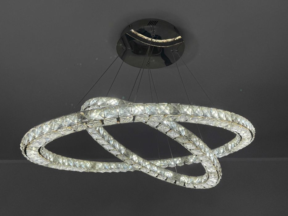 4 Lampy ring wiszące, kryształowe, srebrne
