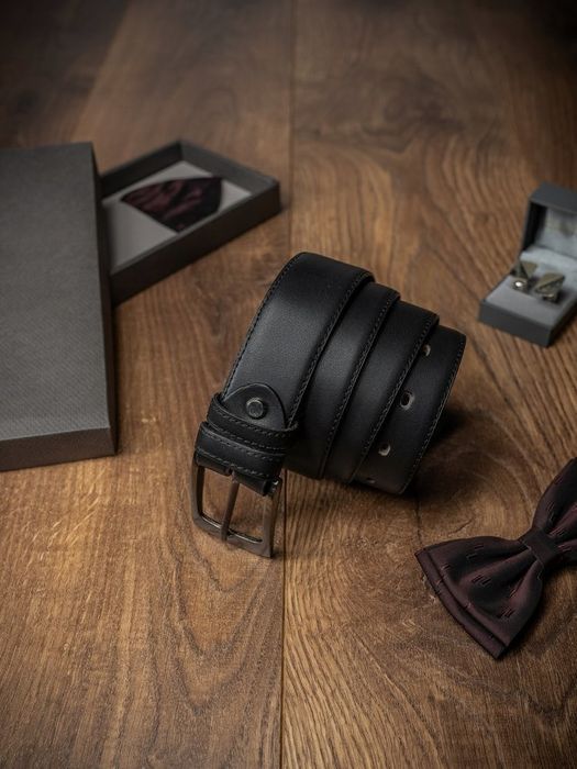 gładki, szeroki pasek męski ze skóry naturalnej