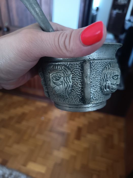 Almofariz Antigo de Farmácia com Pilão –  Bronze/Latão Maciço (Com Car