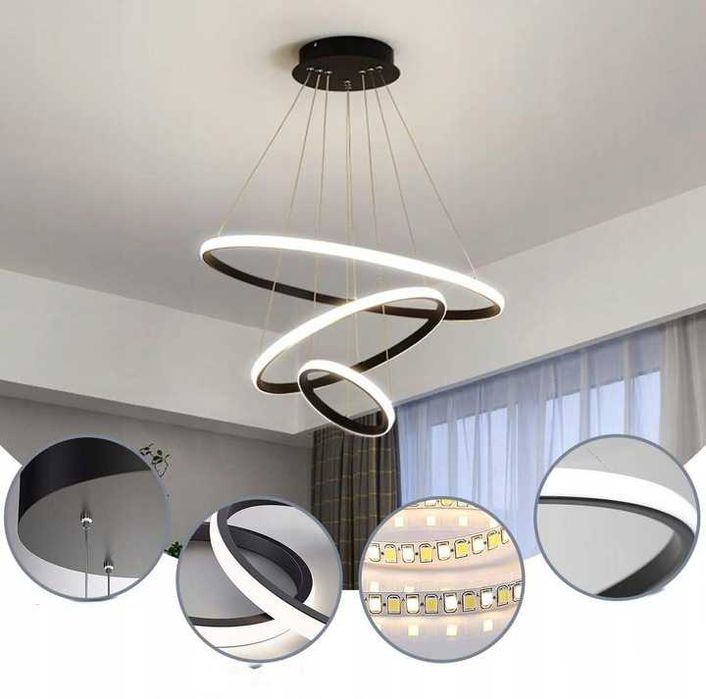 KSIBNW Nowoczesny Żyrandol LED 3 Pierścienie 45W