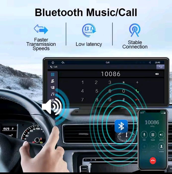 Розумний автомобільний монітор 10 дюймів, Android Auto, CarPlay, WiFi,