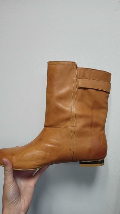 Шкіряні чоботи рижі 40 розмір