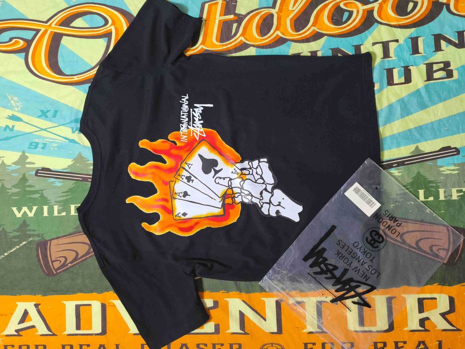 Stussy Męska Czarna Koszulka z Nadrukiem XL