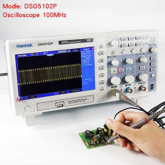 Осциллограф Hantek DSO5102P 100МГц 1Гвыб/с 2 канала для СЦ и хобби