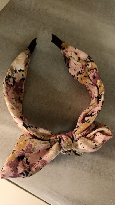 обруч (пов'язка) для волосся з бантом, рожевий з квітковим принтом