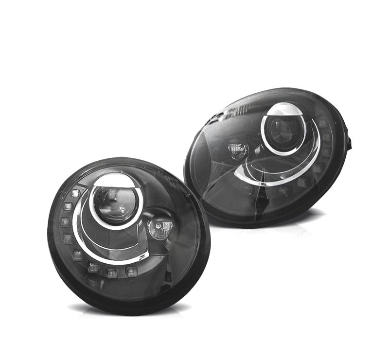 FARÓIS LUZ DIURNA LED VOLKSWAGEN VW BEETLE 95-05 FUNDO PRETO