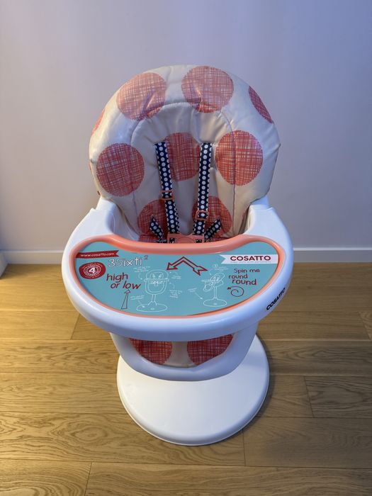 Krzesełko do karmienia Cosatto 3Sixti – obrotowe 360°, regulowane, stan bardzo dobry