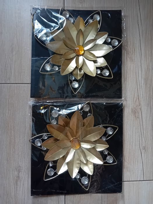 Kwiaty metalowe 2 szt złota ozdoba wisząca