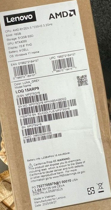 Новый игровой ноутбук Lenovo-LOQ-15 (AMD R5-7235HS /RTX4050-6Gb-105W)