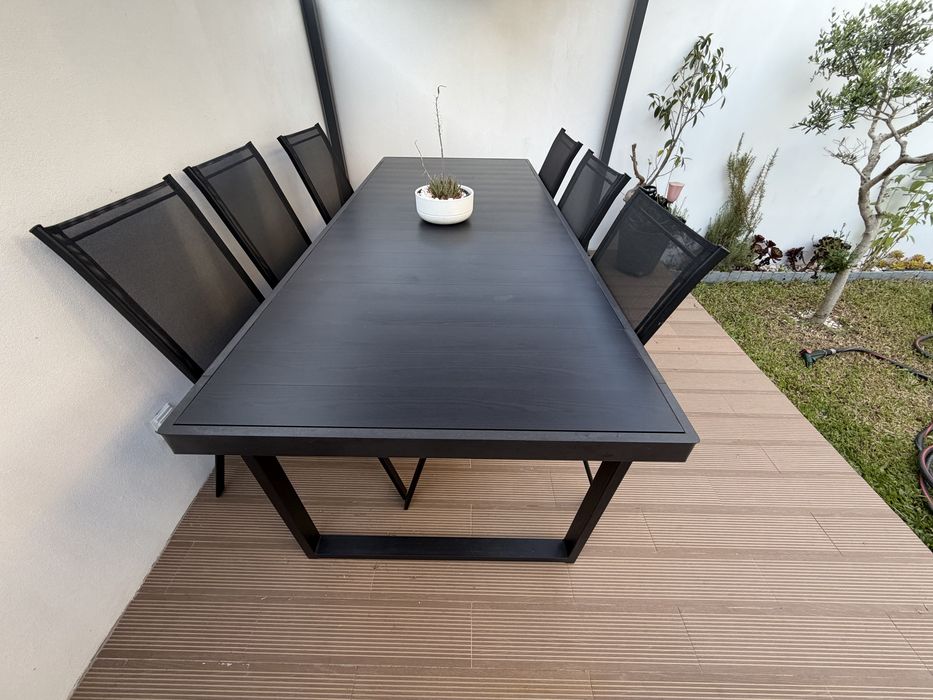 Conjunto Jantar de Jardim (Mesa e 6 Cadeiras) - Mesa, exterior, cinz esc, 224x93 cm