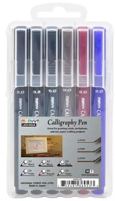 Długopisy kaligraficzne Marvy Calligraphy (6 sztuk). UCHIDA