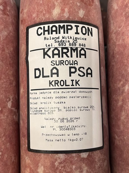 Champion-mięso mrożone dla psa-królik bez kości 1kg