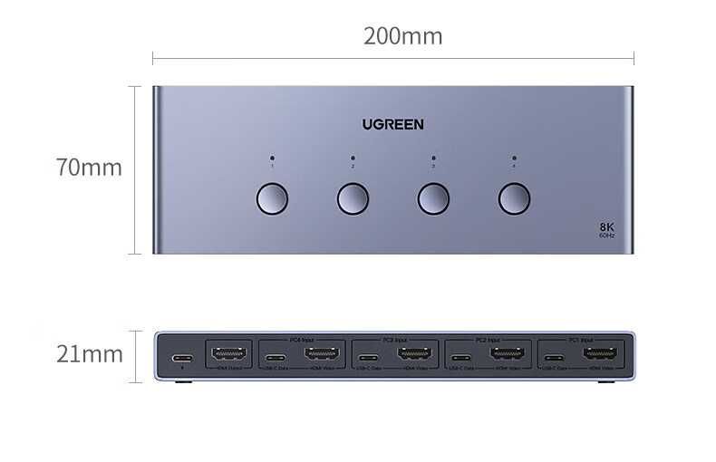Переключатель на 4 компьютера HDMI 2.1 Ugreen 8k 60hz 4k 120hz KVM