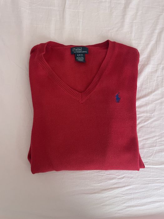 Camisola vermelha com gola em V Ralph Lauren
