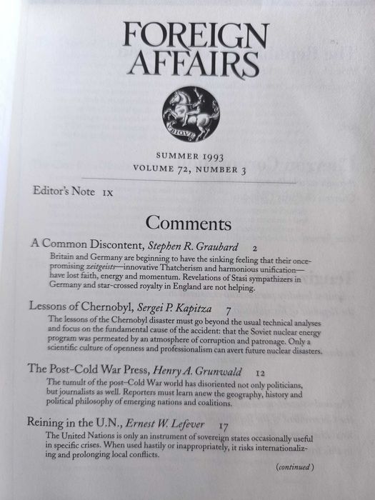 Revista "Foreign Affairs" Summer 1993 Volume 72, Number 3