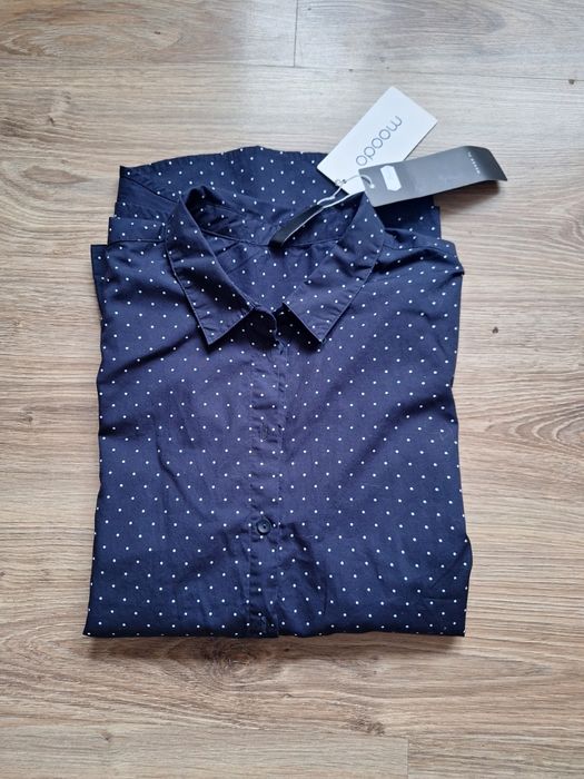 Świetna NOWA elegancka granatowa koszula w kropki L 100% bawełna