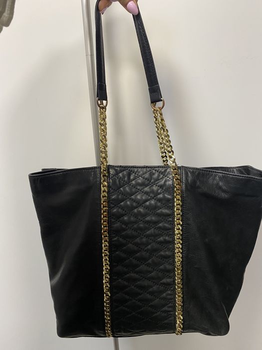 Zara skora naturalna zlote łańcuchy shooper bag na ramie