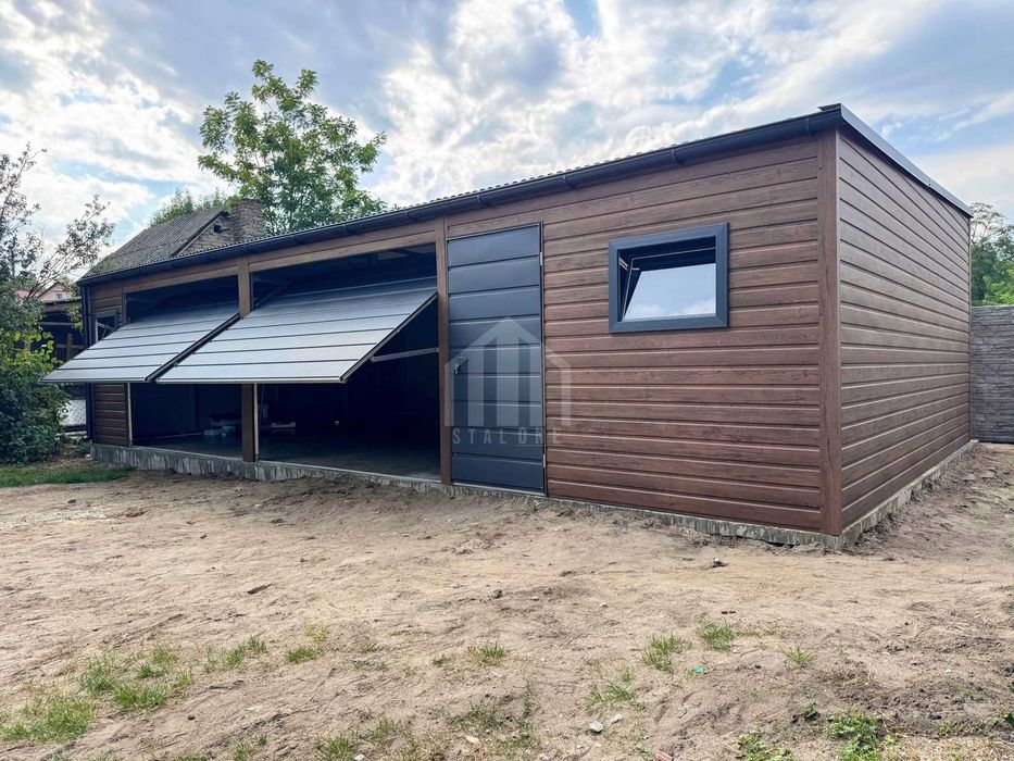 Garaż blaszany 10x3m brama drzwi okno drewnopodobny rynna SO157