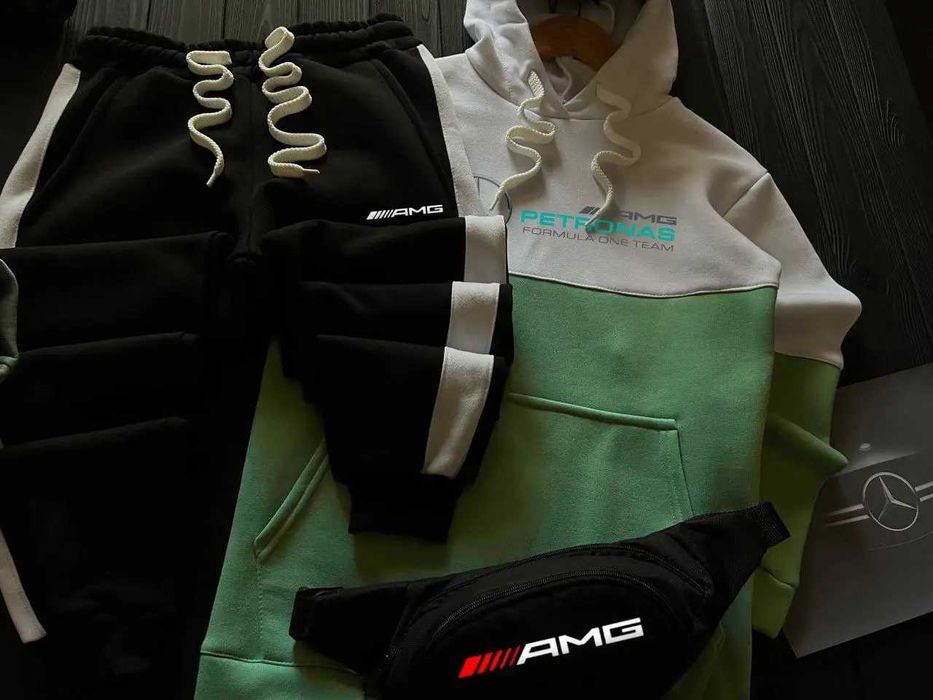 Спортивный костюм мужской на флисе Mercedes Benz AMG толстовка штаны