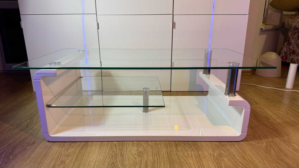 Szklany stolik kawowy – szkło hartowane, 120×65, stan bardzo dobry