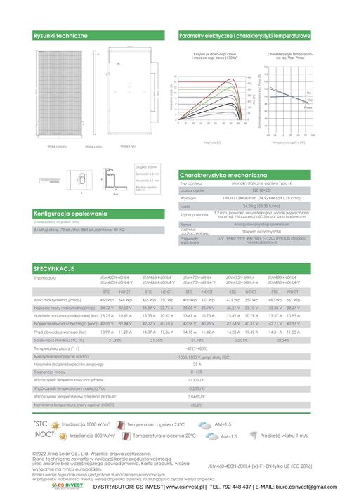 Panele fotowoltaiczne Jinko JKM475N-60HL4-V 475W 339 zł netto