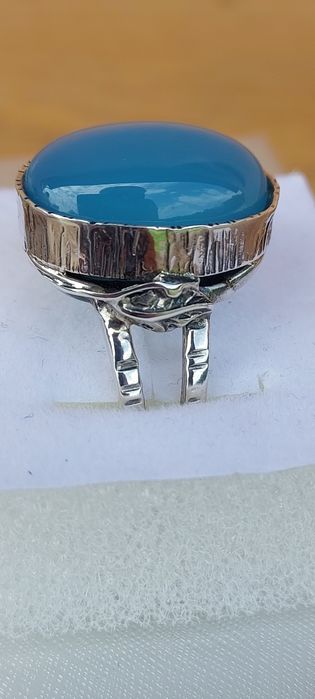 Pierścionek srebro oksydowane 925 z chalcedonem