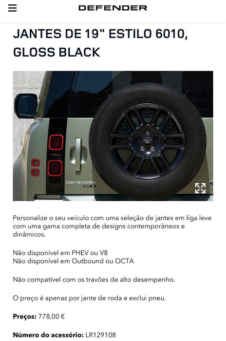 Jantes e pneus 19” Land Rover Defender L663