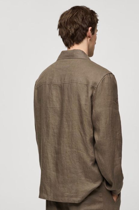 Мужской костюм Mango оливкового цвета 100% лен