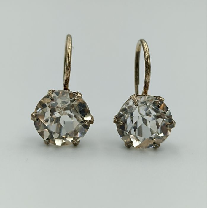 Винтажные советские серебряные серьги 875 пробы в позолоте с хрусталем