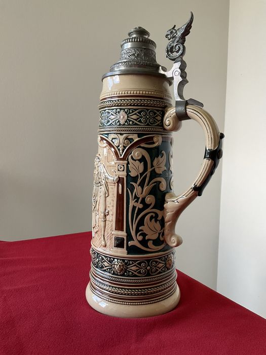 Duży, stary ok. 1900 roku kufel ceramiczny