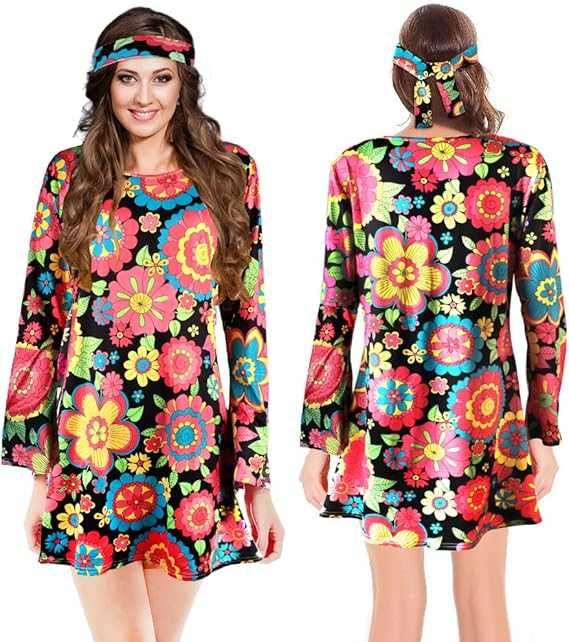 Kostium Hippiski, Lata 70, 5 Elementów, Rozmiar XL