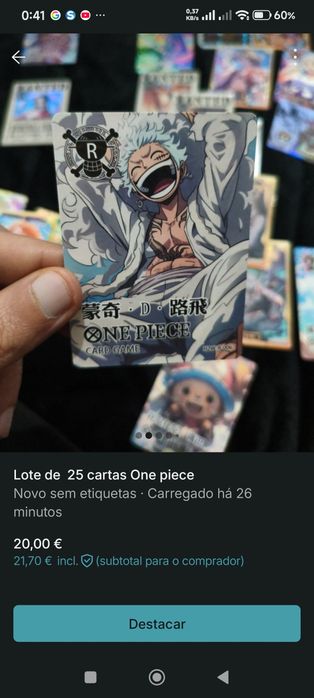 Lote de 24  cartas One piece nenhuma repetida