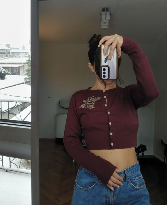 Bordowy kardigan sweter świąteczny sweater MEW