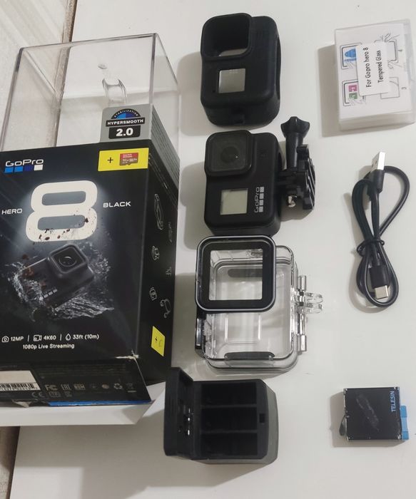 Екшн камера GoPro 8 BLACK + Аквабокс, резиновий захисний чохол, скло.