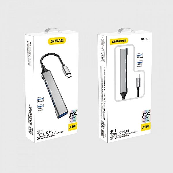 Dudao HUB 4w1 USB-C - 4x USB-A (3 x USB2.0 / USB3.0) 6,3cm czarny (A16
