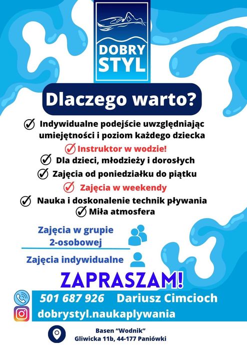 Nauka pływania w grupie 2-osobowej. Paniówki