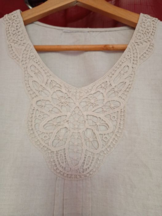Bluzka, tunika lniana beżowa Boho upał, wakacje,lato size 40