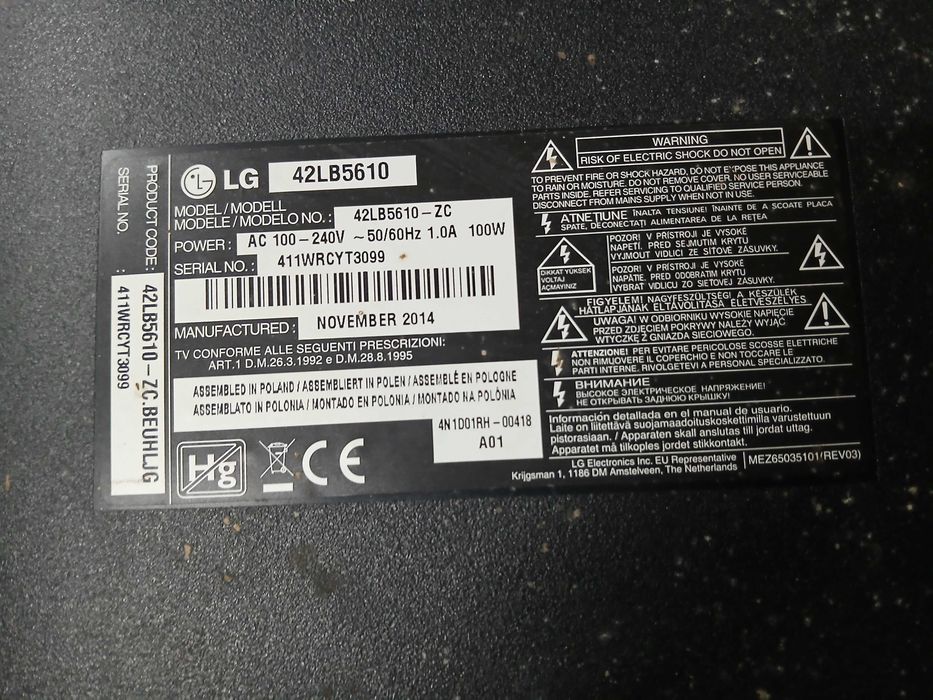 PEÇAS - TV LED 42" - LG 42LB5610 - com Ecrã Partido!!!