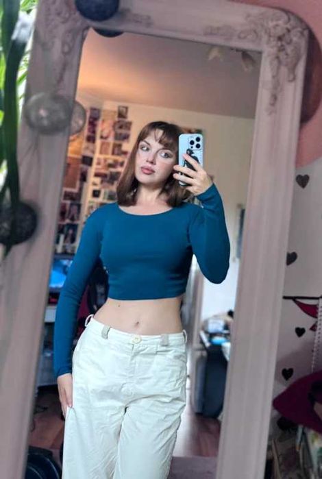 Niebieski crop top 95% bawełna new yorker xs