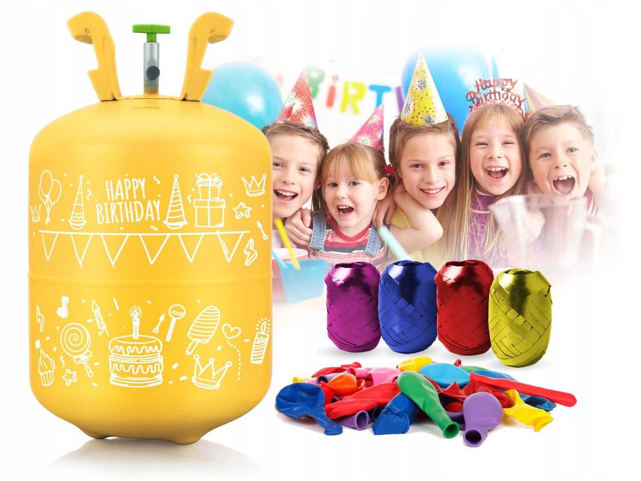 Butla z helem 0,20 m3 + balony x30 wstążka 40m hel do balonów