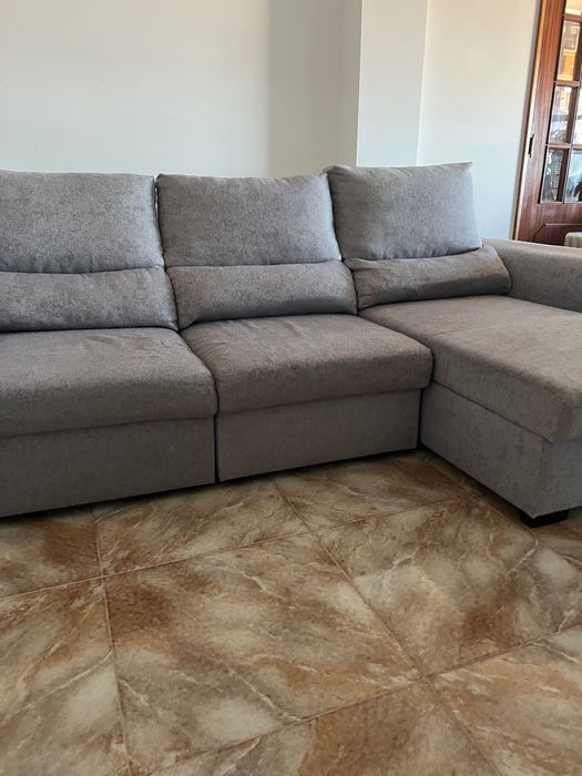 Sofá Chaise Lounge com 3 lugares movíveis cinzento óptimo estado