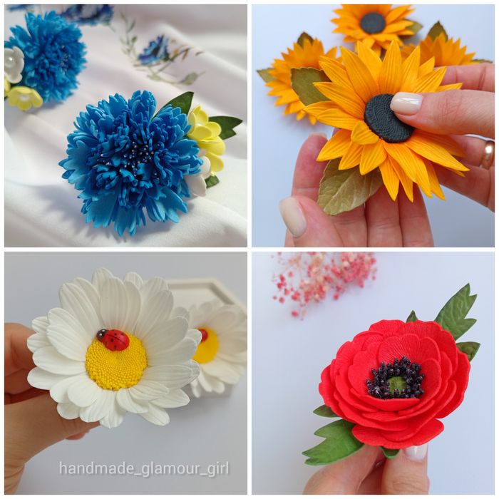 Квіти для волосся із фоамірану. Аксесуари до вишиванки