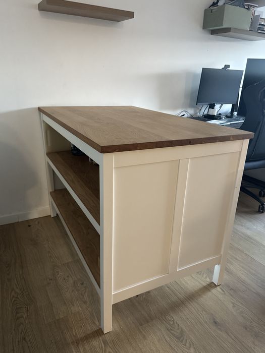 Ilha de cozinha branca-bege/carvalho