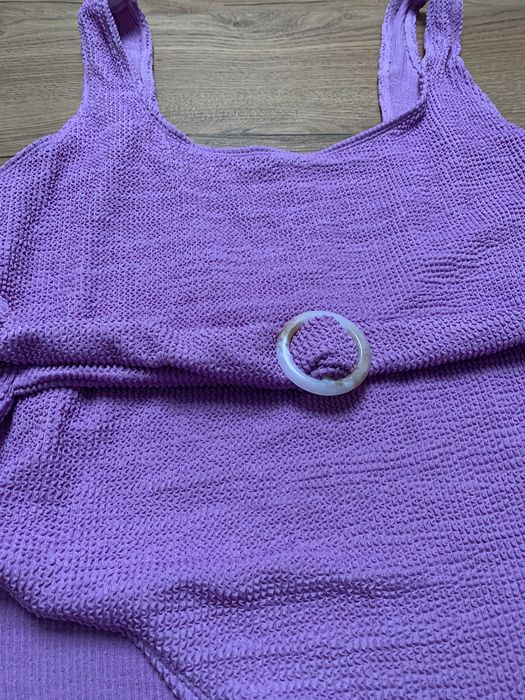 Liliowy prążkowany kostium kąpielowy plus size 46/48